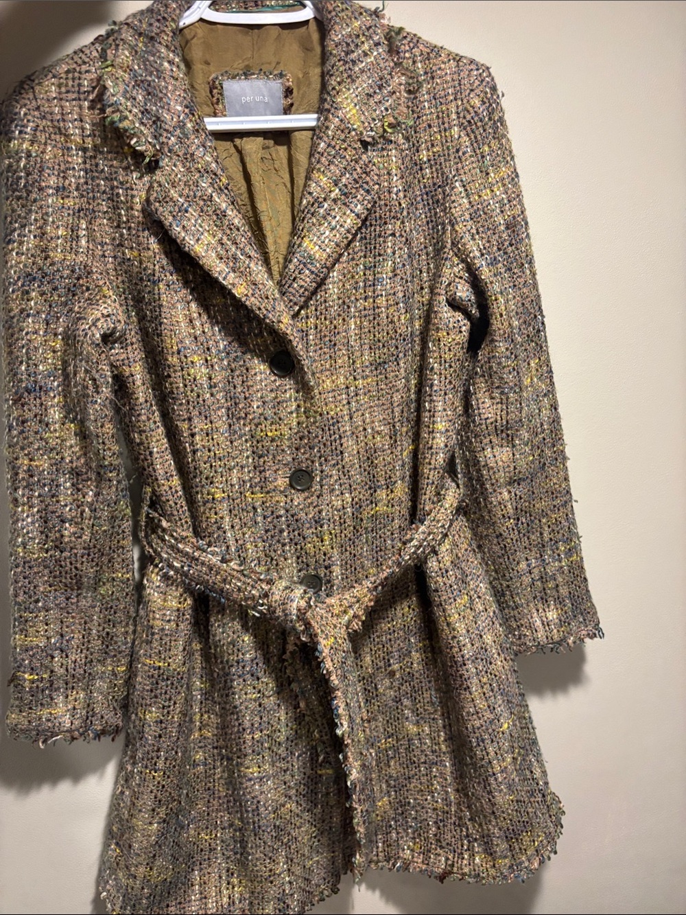 per una Multicolor Tweed Belted Blazer Jacket